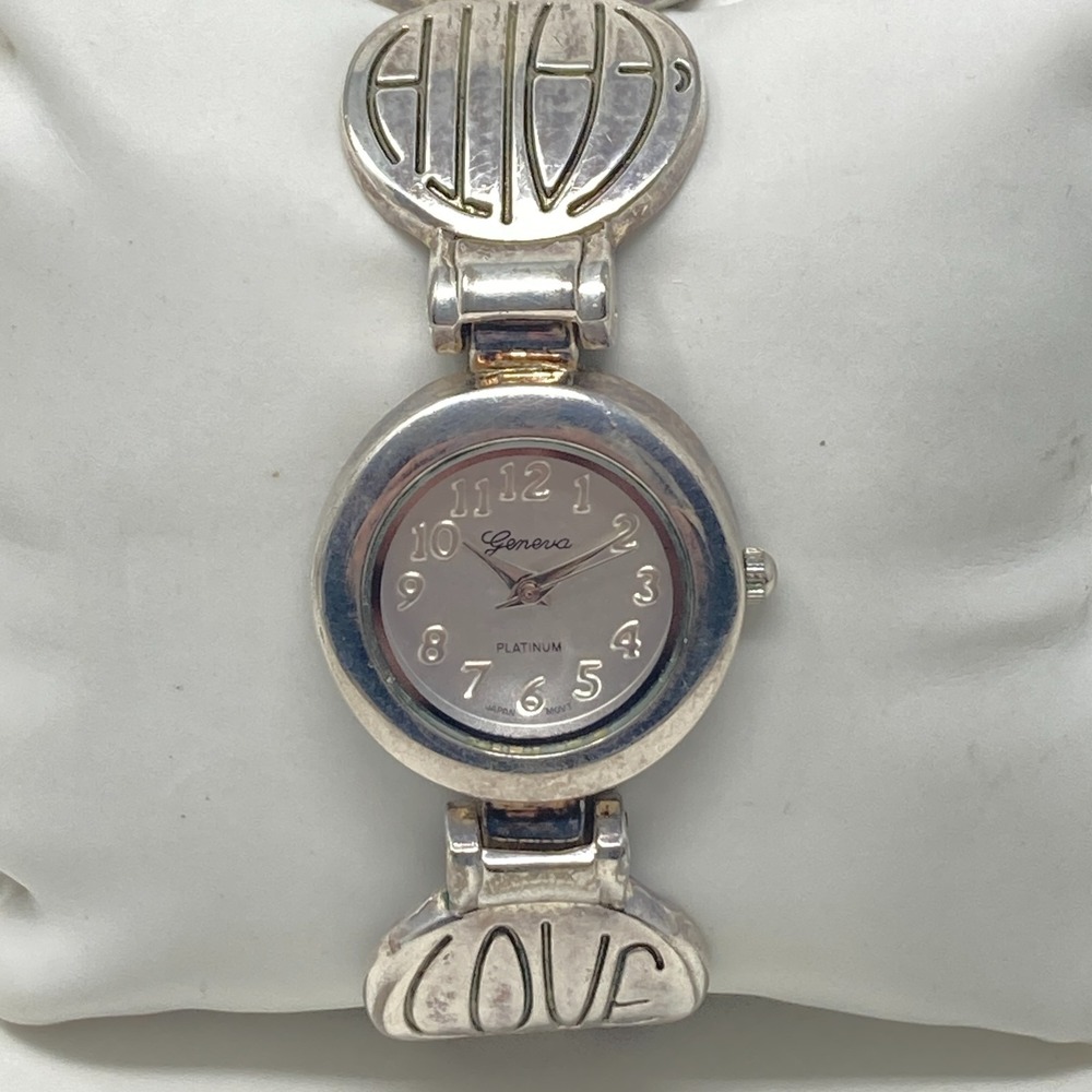 Geneva Womens Watch 27mm Faith Christian Hope Silver Tone Cuff New Battery 6.25"